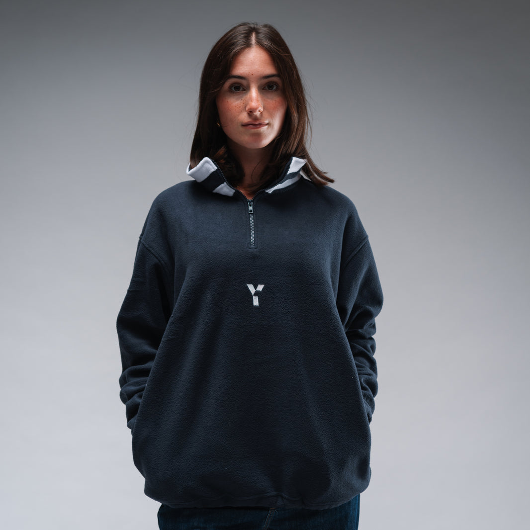 Oversized Stonewash Navy Logo Retro Zip