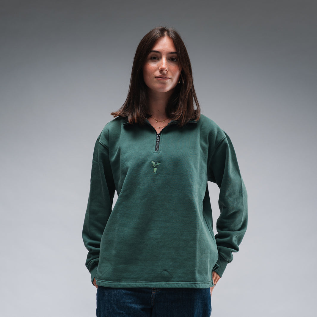 Oversized Stonewash Green Logo Quarter Zip
