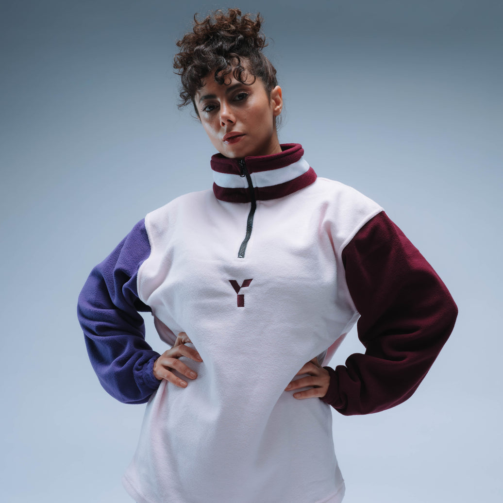 Upcycled Retro 1/4 Zip Fleece (Pink/Maroon/Purple)
