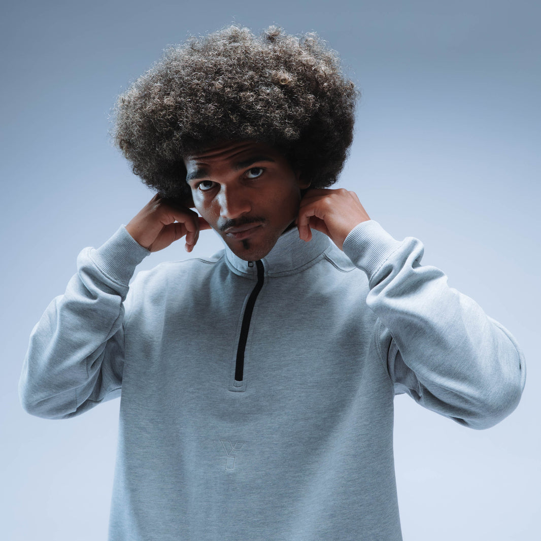 BF25 Invisible Y Boxy Cotton Quarter Zip Unisex (Heather Grey)