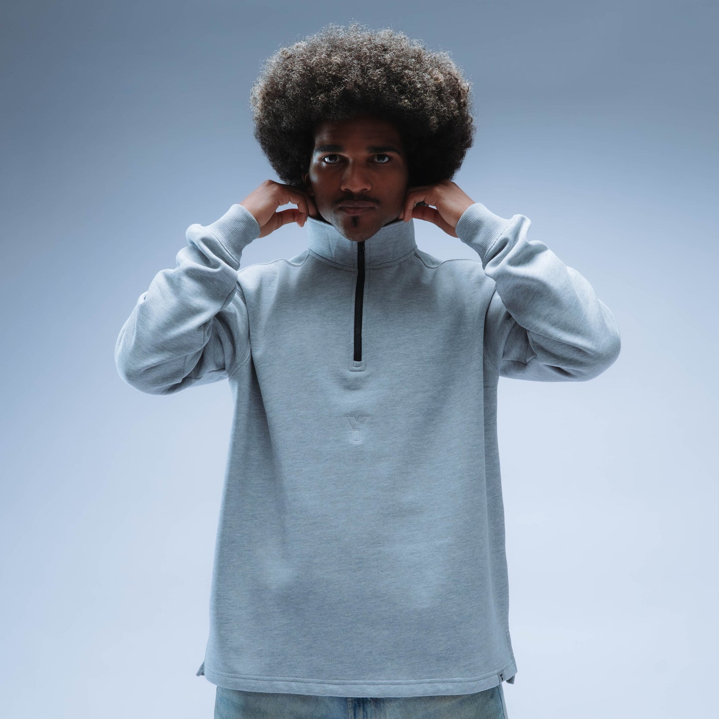 BF25 Invisible Y Boxy Cotton Quarter Zip Unisex (Heather Grey)