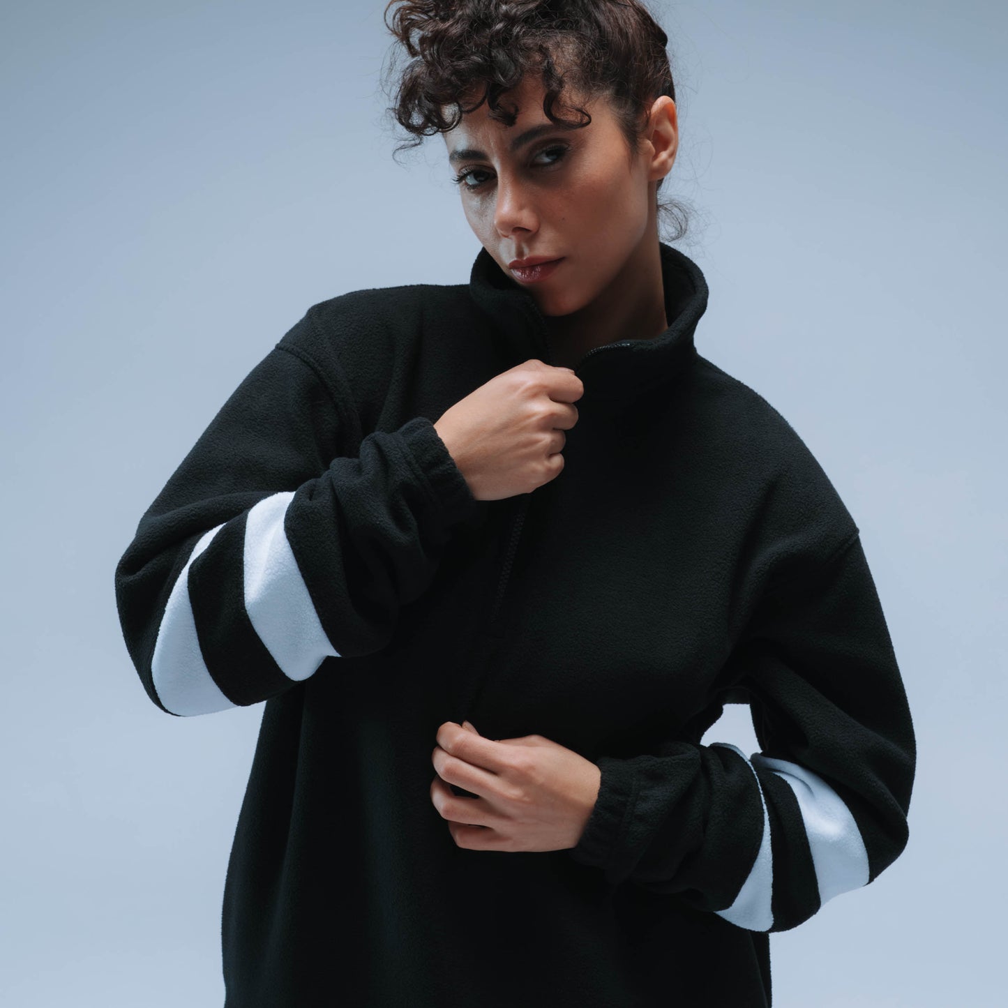 BF25 Double Stripe Boxy Premium Retro Fleece Unisex (Black/White)