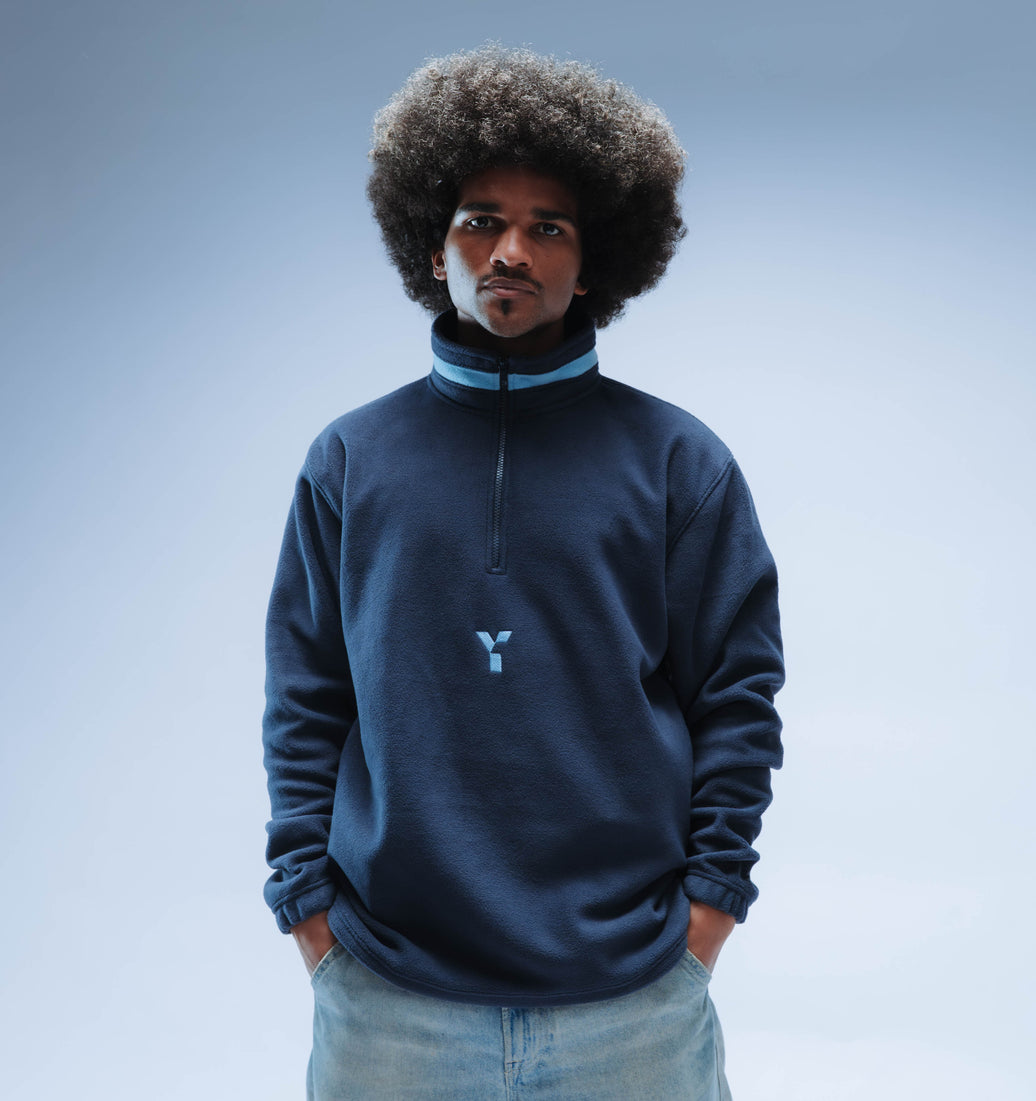 BF25 Y Logo Boxy Premium Retro Fleece Unisex (Navy/Baby Blue)