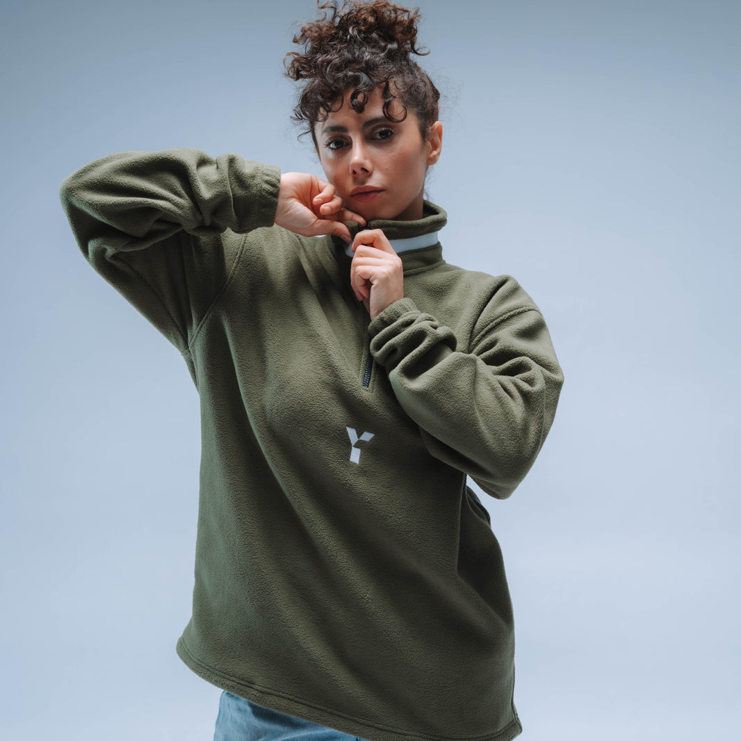 Y Logo Boxy Premium Retro Fleece Unisex (Army Green/White)