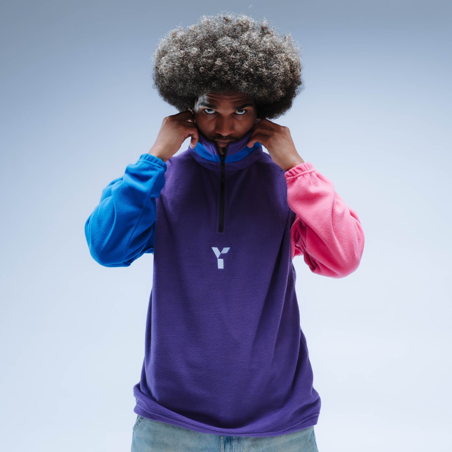 BF25 Upcycled Retro Quarter Zip Fleece (Purple/Blue/Pink)