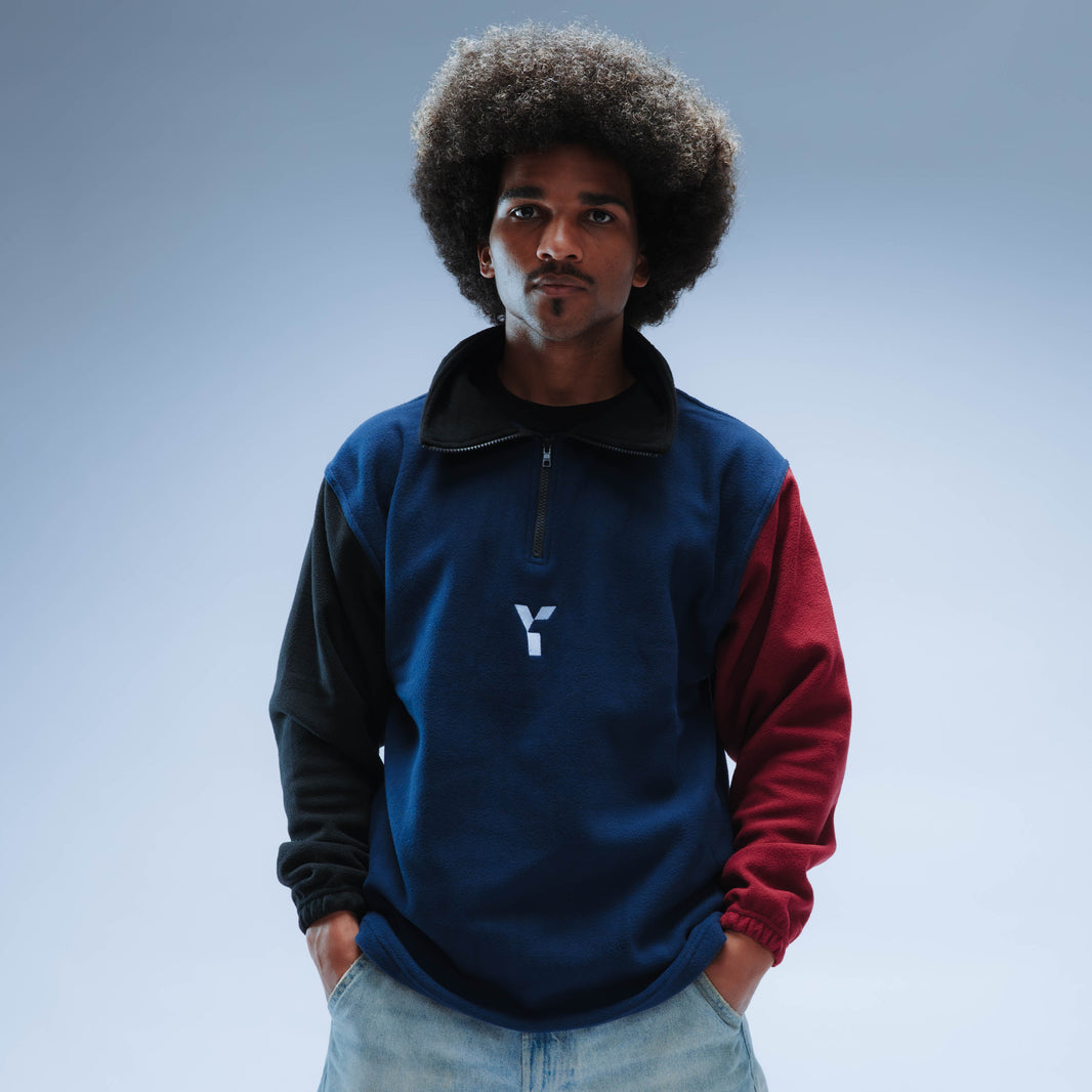 Upcycled Retro Quarter Zip Fleece (Navy/Black/Maroon)