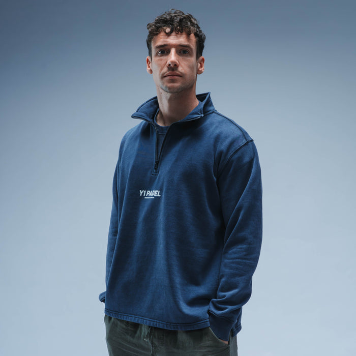 Y1 Padel Reinvent The Game Boxy Cotton 1/4 Zip Unisex (Washed Navy)