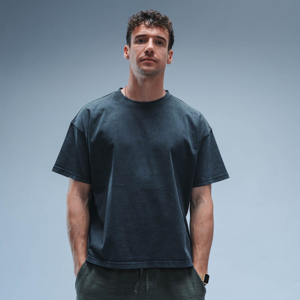 BF25 Woven Label Boxy Tee Short Sleeve Unisex (Washed Black)