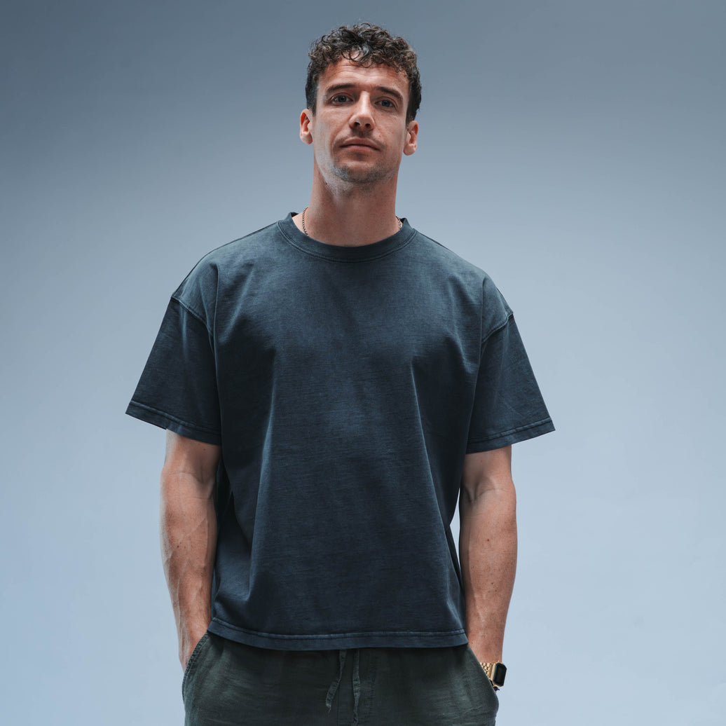 Woven Label Boxy Tee Short Sleeve Unisex (Washed Black)