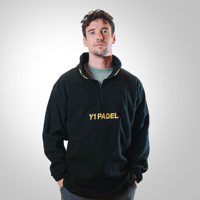 Y1 Padel Boxy Retro 1/4 Zip Fleece Unisex (Black/Yellow)