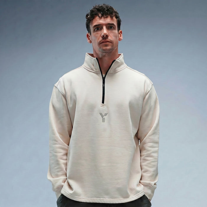 Oversized Stonewash White Logo Quarter Zip