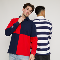 Checkered Retro Cotton Rugby Shirt (Red/Navy)