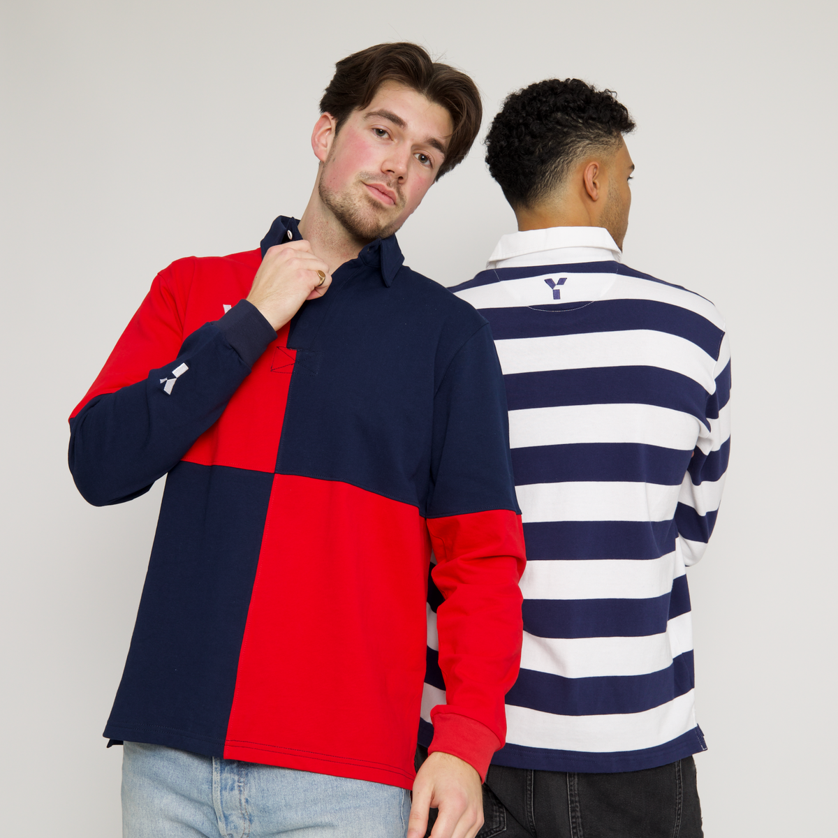 Checkered Retro Cotton Rugby Shirt (Red/Navy) by Y1 - view 4