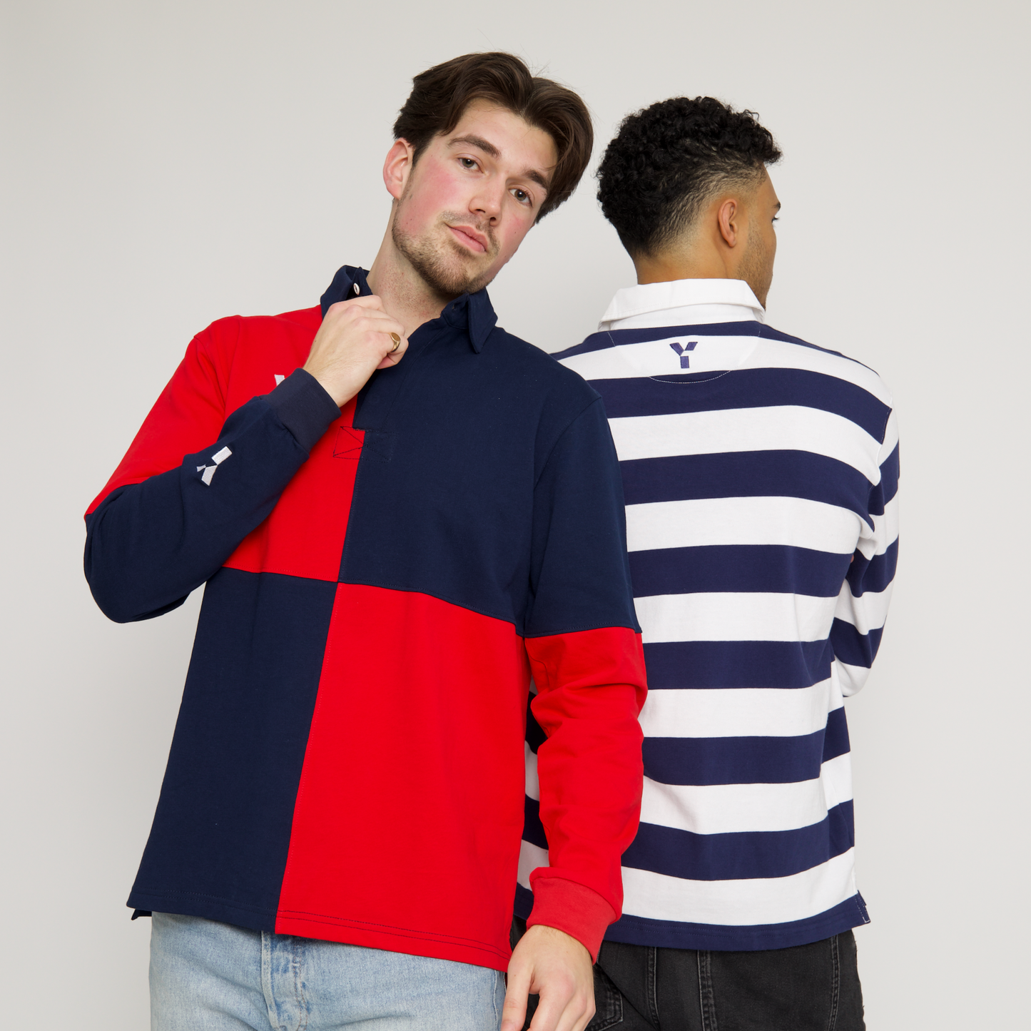 Checkered Retro Cotton Rugby Shirt (Red/Navy)