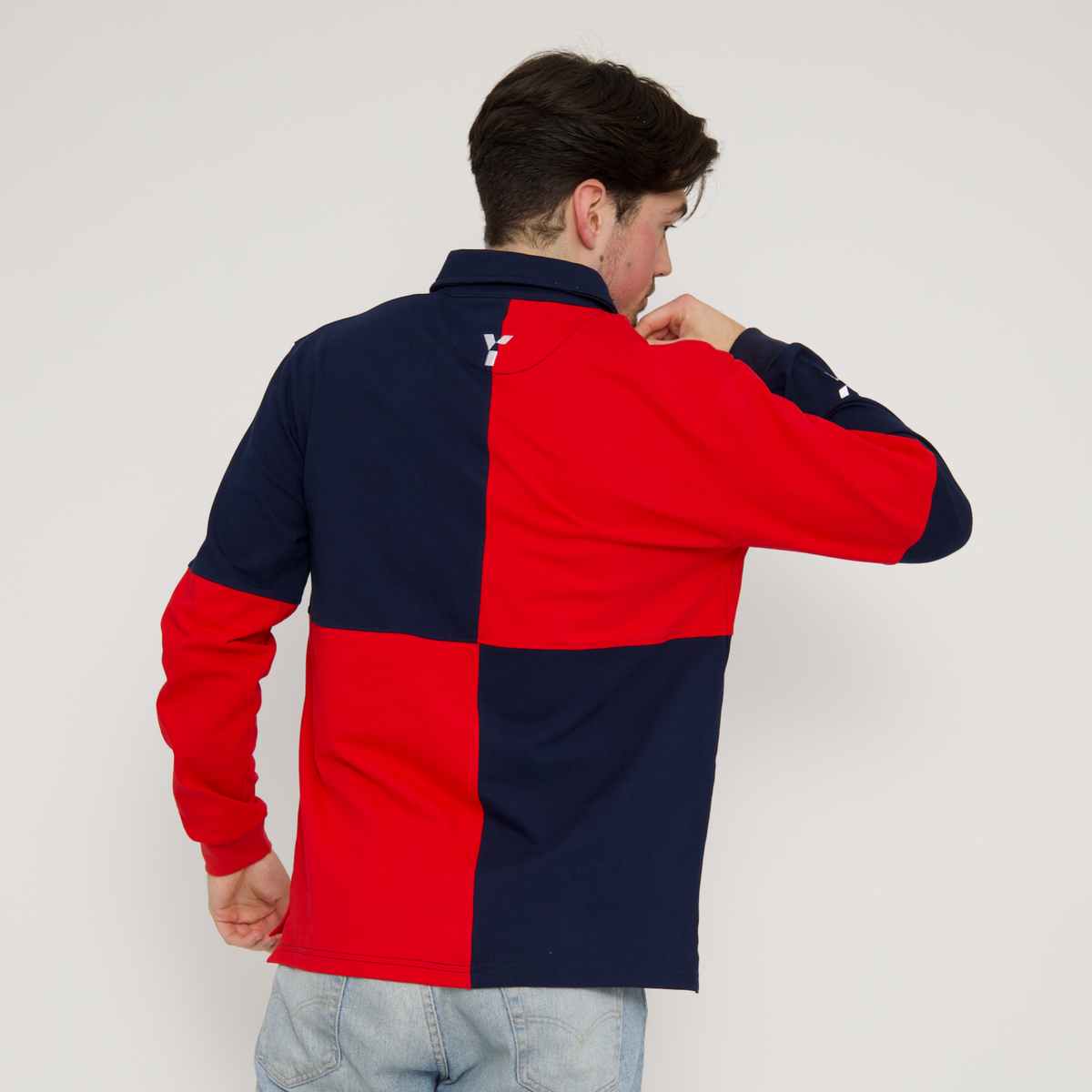 Checkered Retro Cotton Rugby Shirt (Red/Navy) by Y1 - view 2