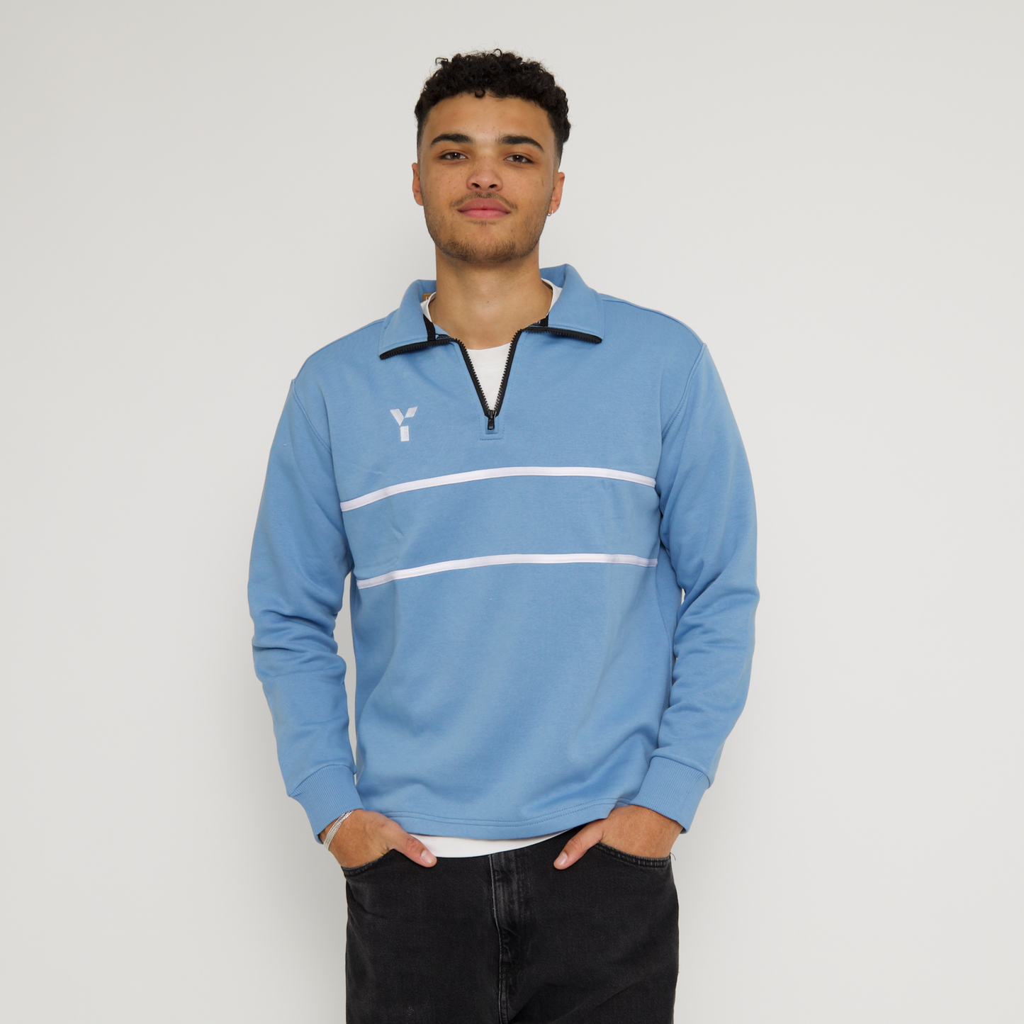 Core Striped Cotton 1/4 Zip (Sky Blue)