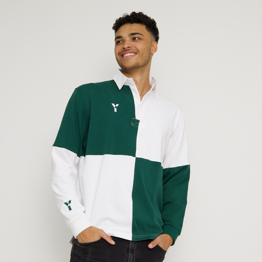 Checkered Retro Cotton Rugby Shirt (Green/White)