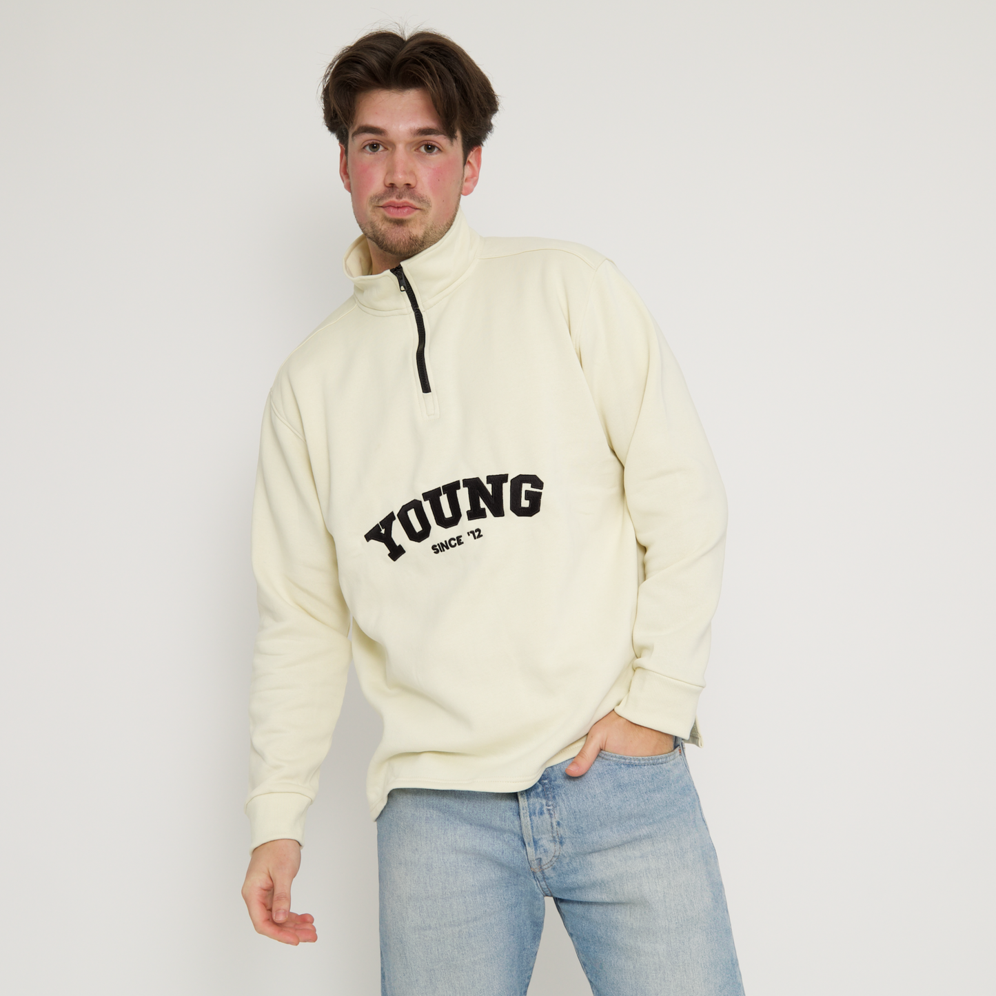 College Cotton 1/4 Zip (Cream)