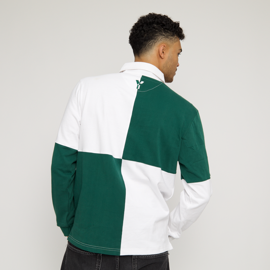 Checkered Retro Cotton Rugby Shirt (Green/White)