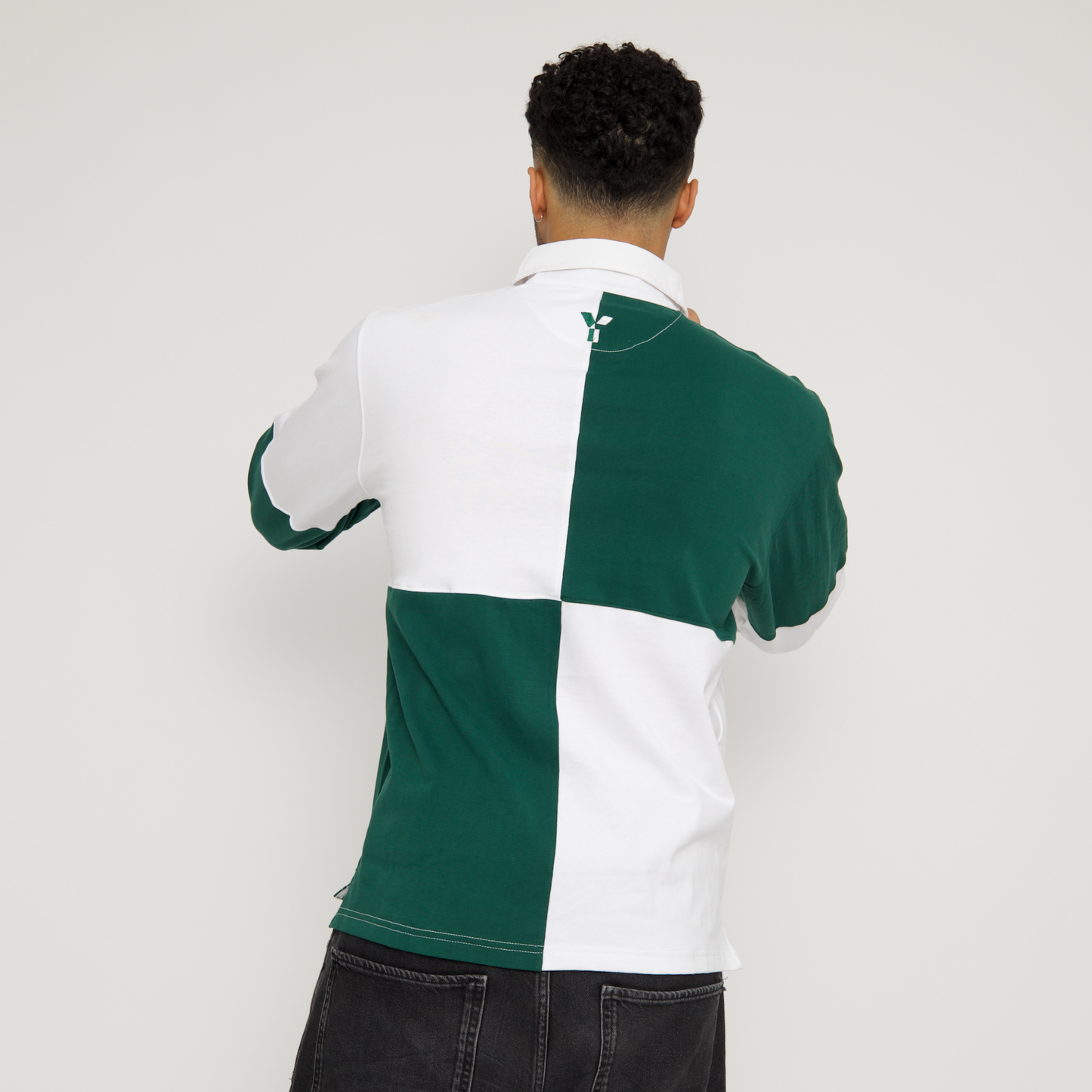 Checkered Retro Cotton Rugby Shirt (Green/White)