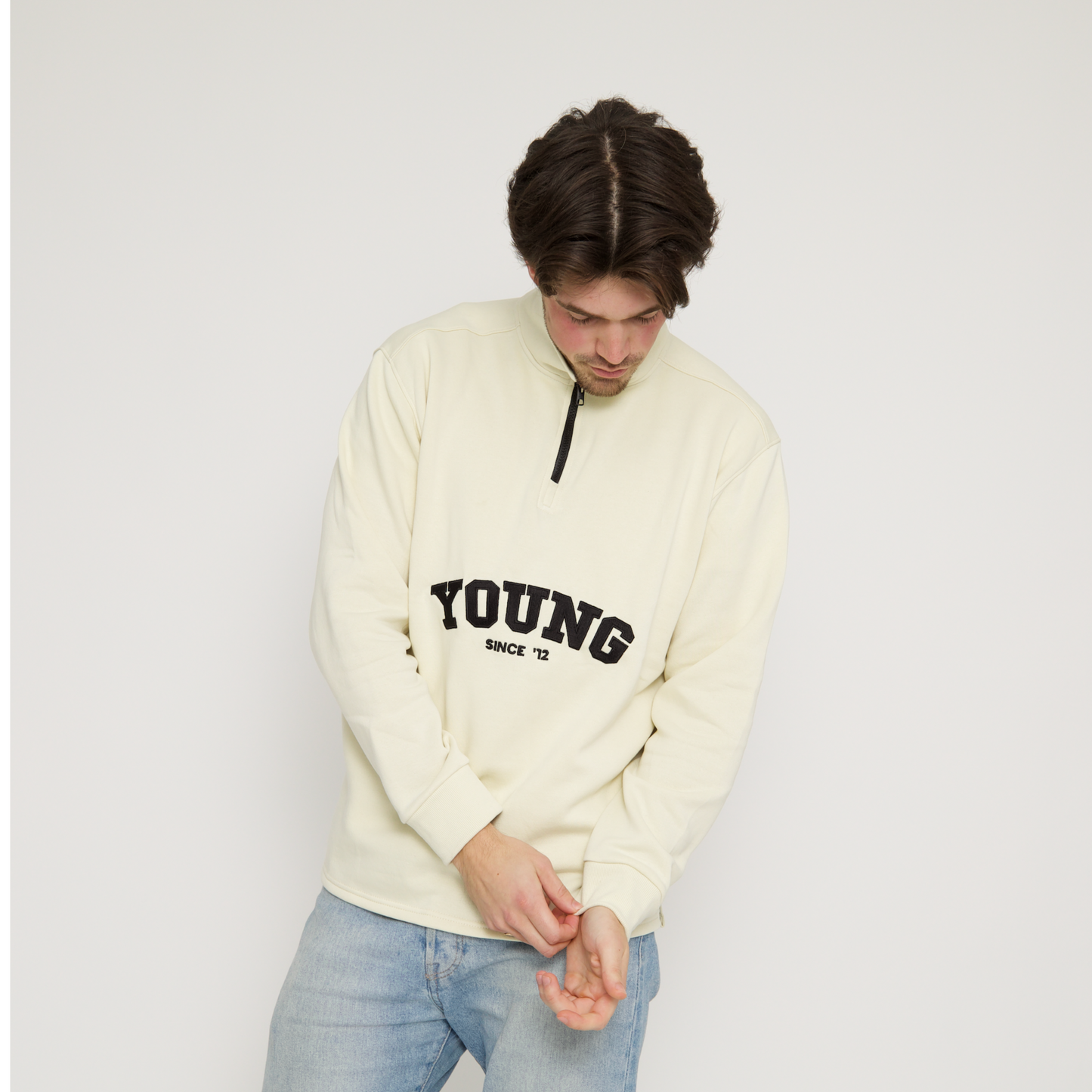 College Cotton 1/4 Zip (Cream)