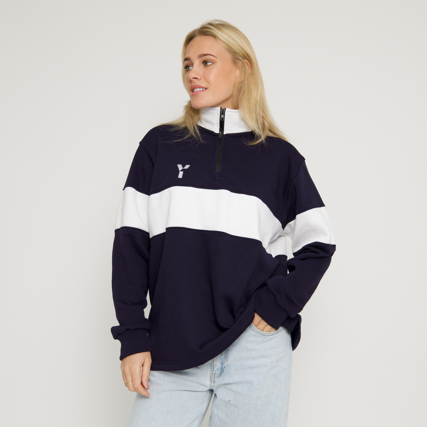 Core Block Cotton 1/4 Zip (Navy/White)