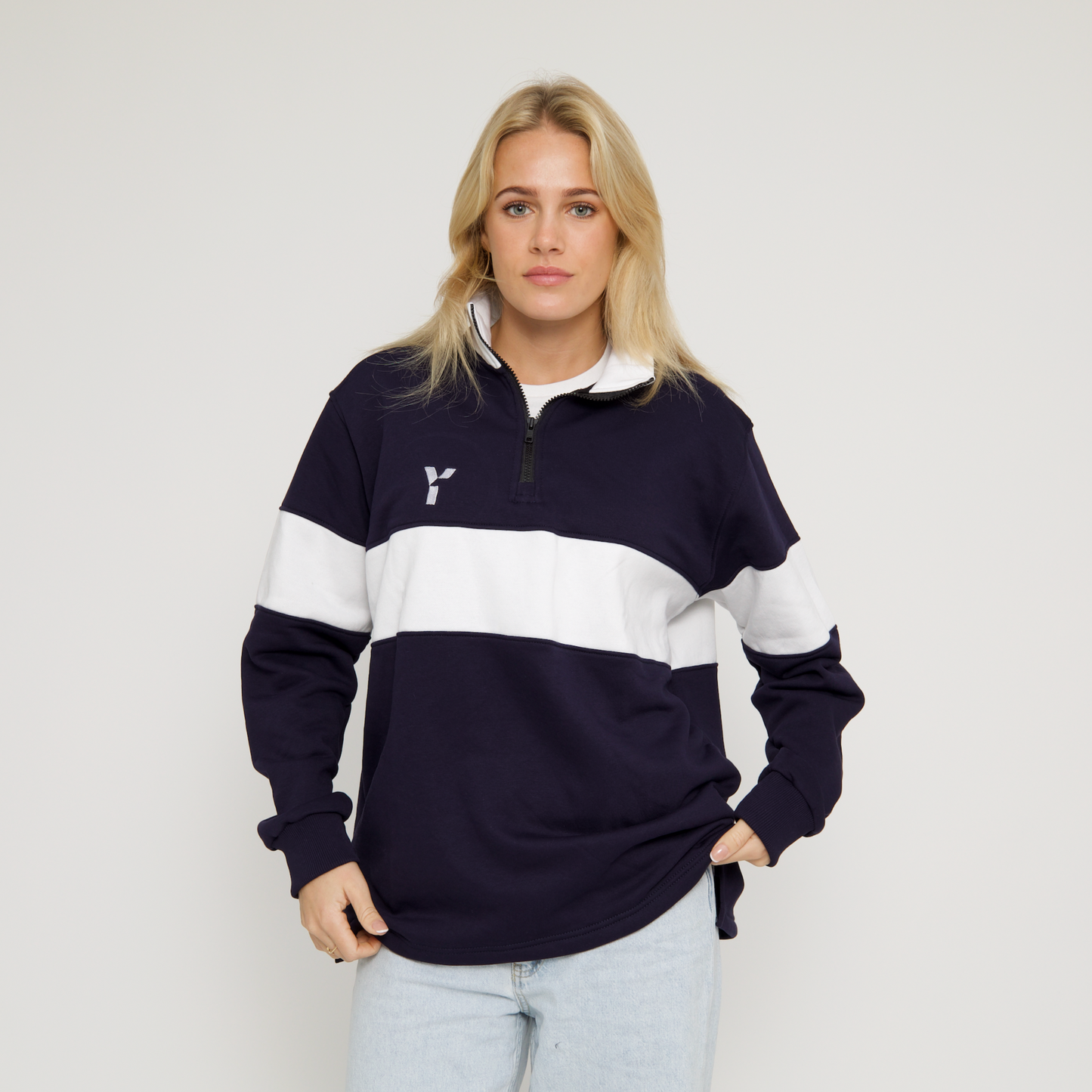 Core Block Cotton 1/4 Zip (Navy/White)