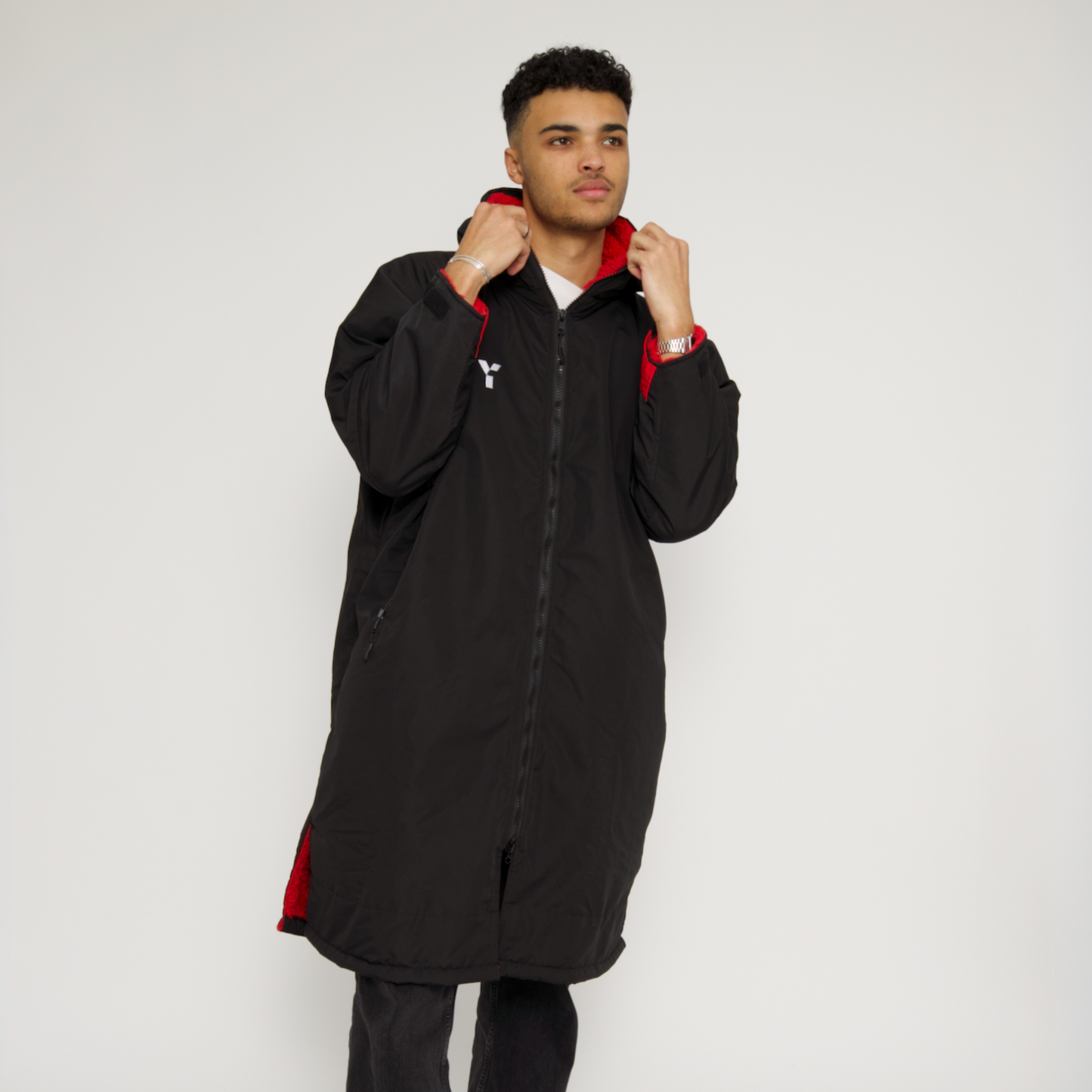 Fleece Lined Changing Robe (Black/Red)