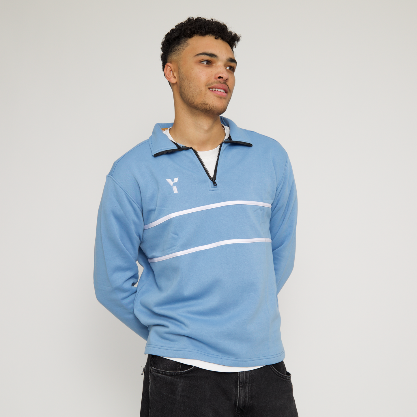 Core Striped Cotton 1/4 Zip (Sky Blue)