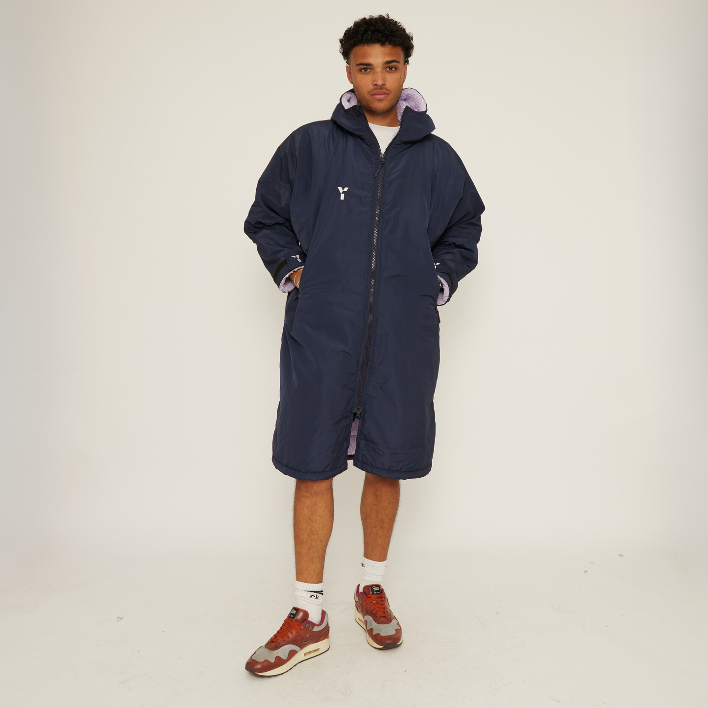 Fleece Lined Changing Robe (Navy/Purple)