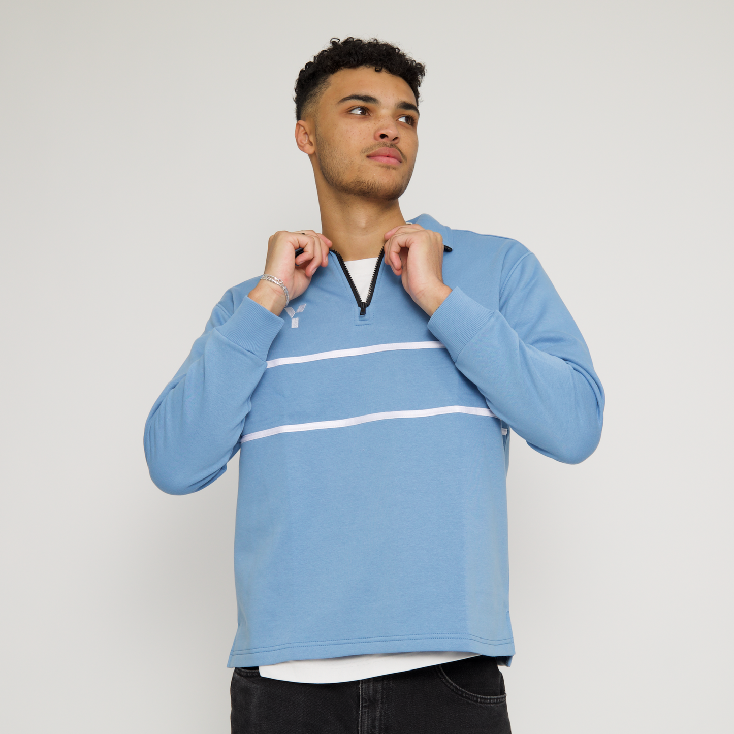 Core Striped Cotton 1/4 Zip (Sky Blue)