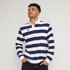 Striped Retro Cotton Rugby Shirt (Navy/White)