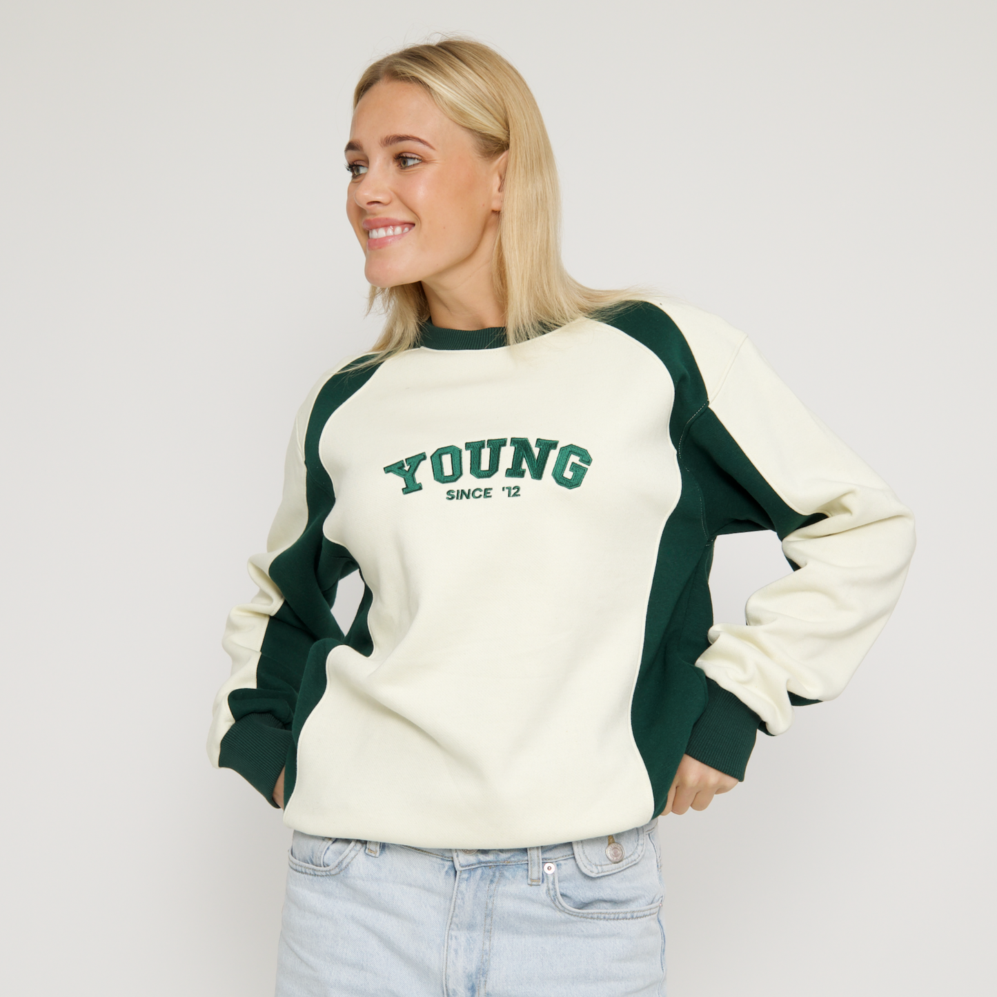 College Sweater (Cream/Green)