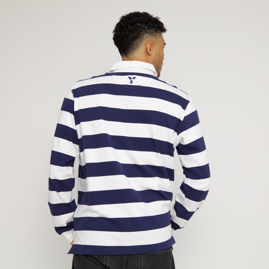 Striped Retro Cotton Rugby Shirt (Navy/White)