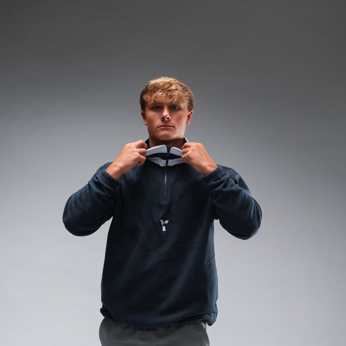 Oversized Stonewash Navy Logo Retro Zip
