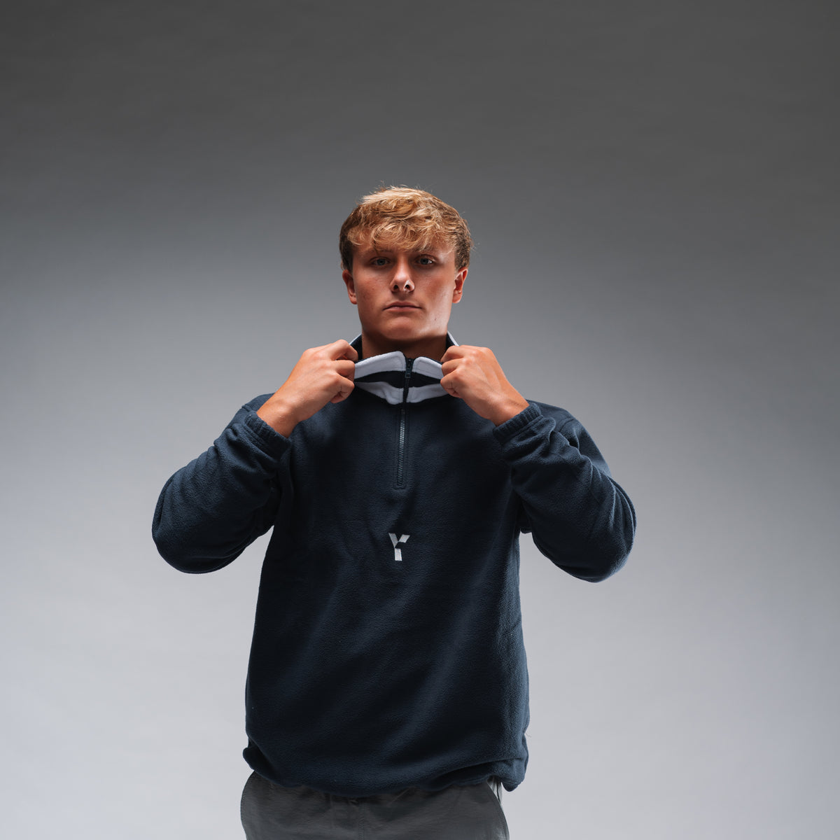 Oversized Stonewash Navy Logo Retro Zip