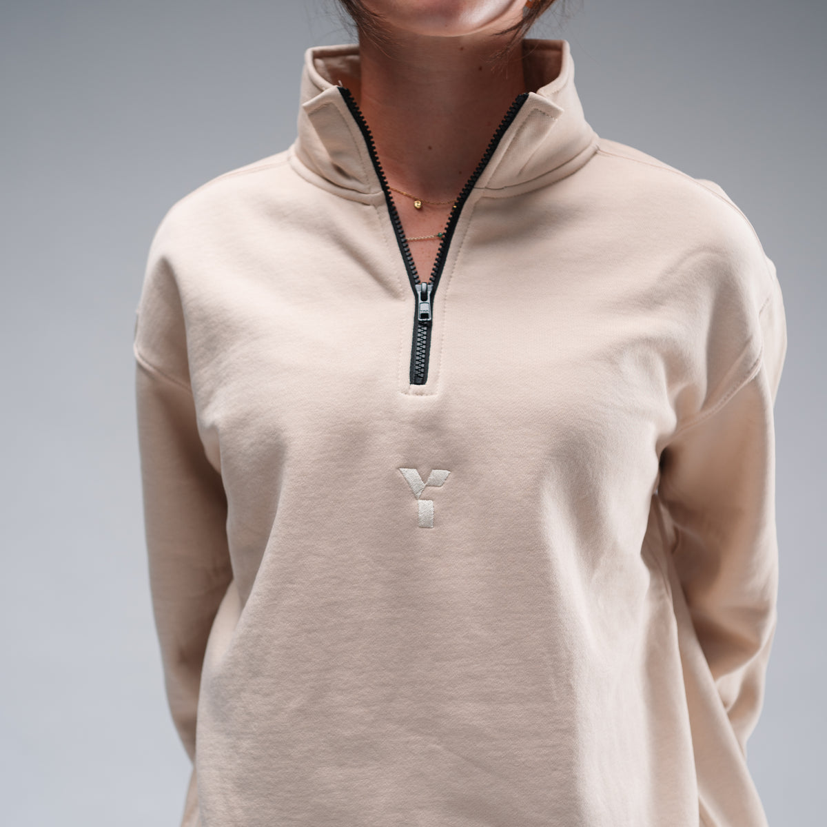 Oversized Stonewash White Logo Quarter Zip