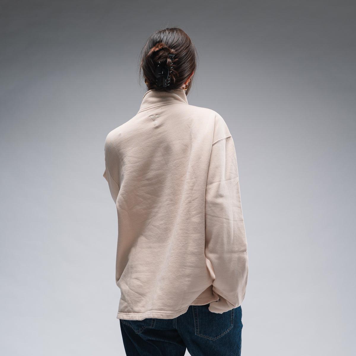 Oversized Stonewash White Logo Quarter Zip