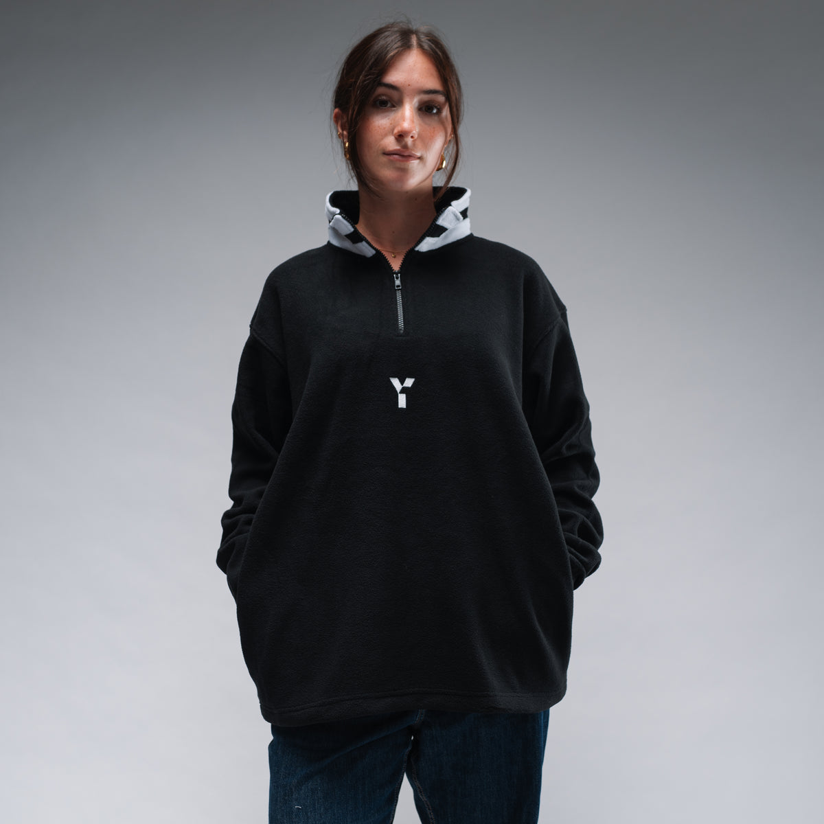 Oversized Black Logo Retro Zip
