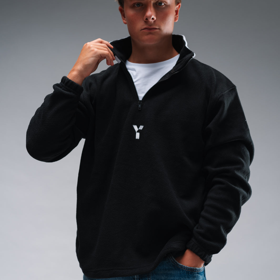 Oversized Black Logo Retro Zip