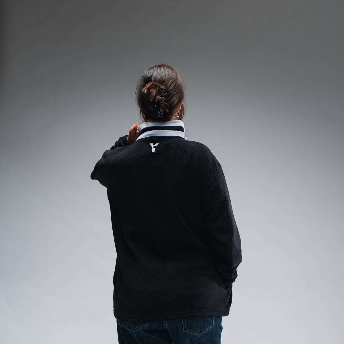 Oversized Black Logo Retro Zip