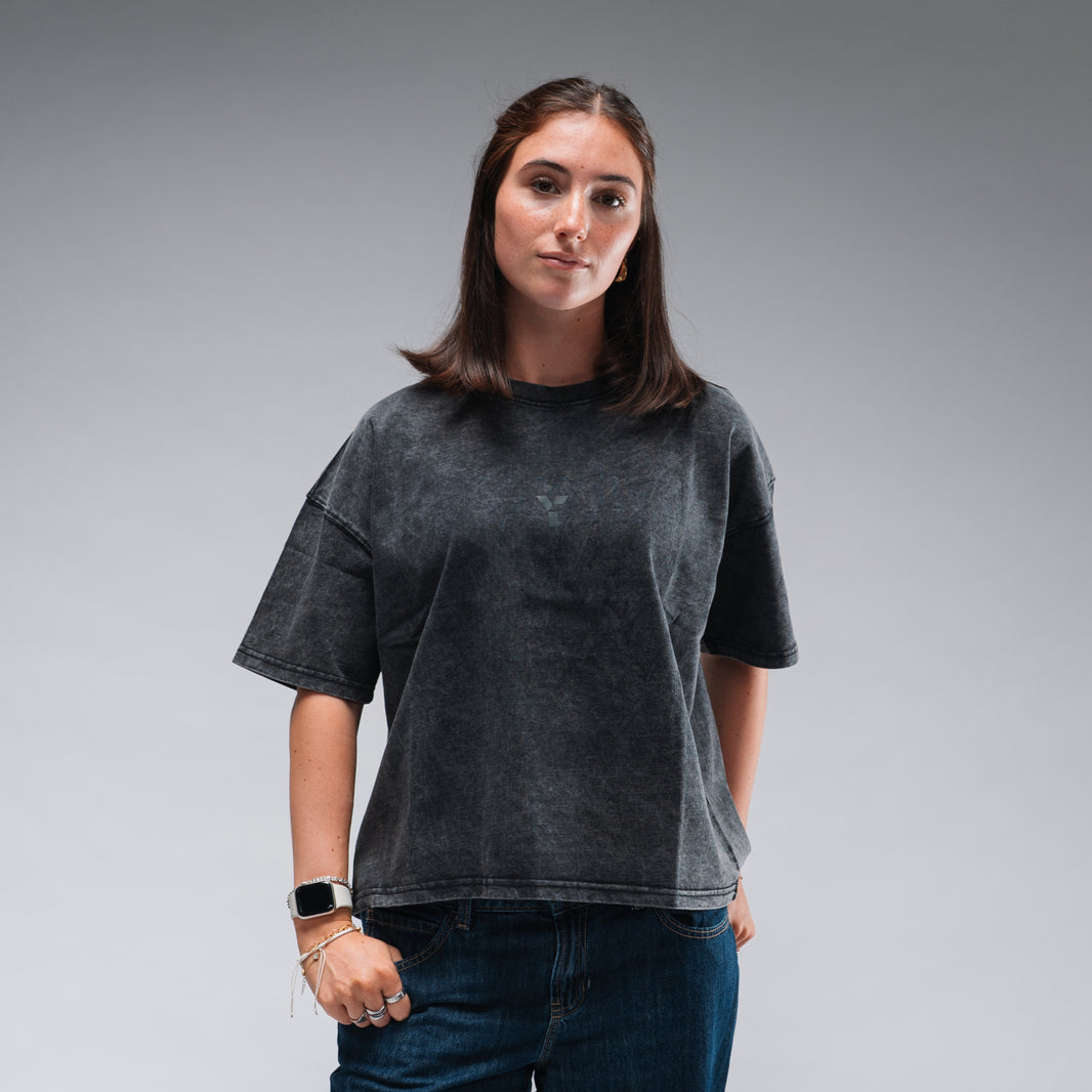 Women's Oversized Stonewash Black Logo Tee