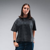 Women's Oversized Stonewash Black Logo Tee
