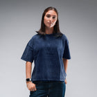 Women's Oversized Stonewash Navy Logo Tee