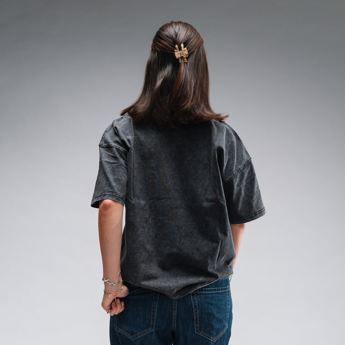 Women's Oversized Stonewash Black Logo Tee