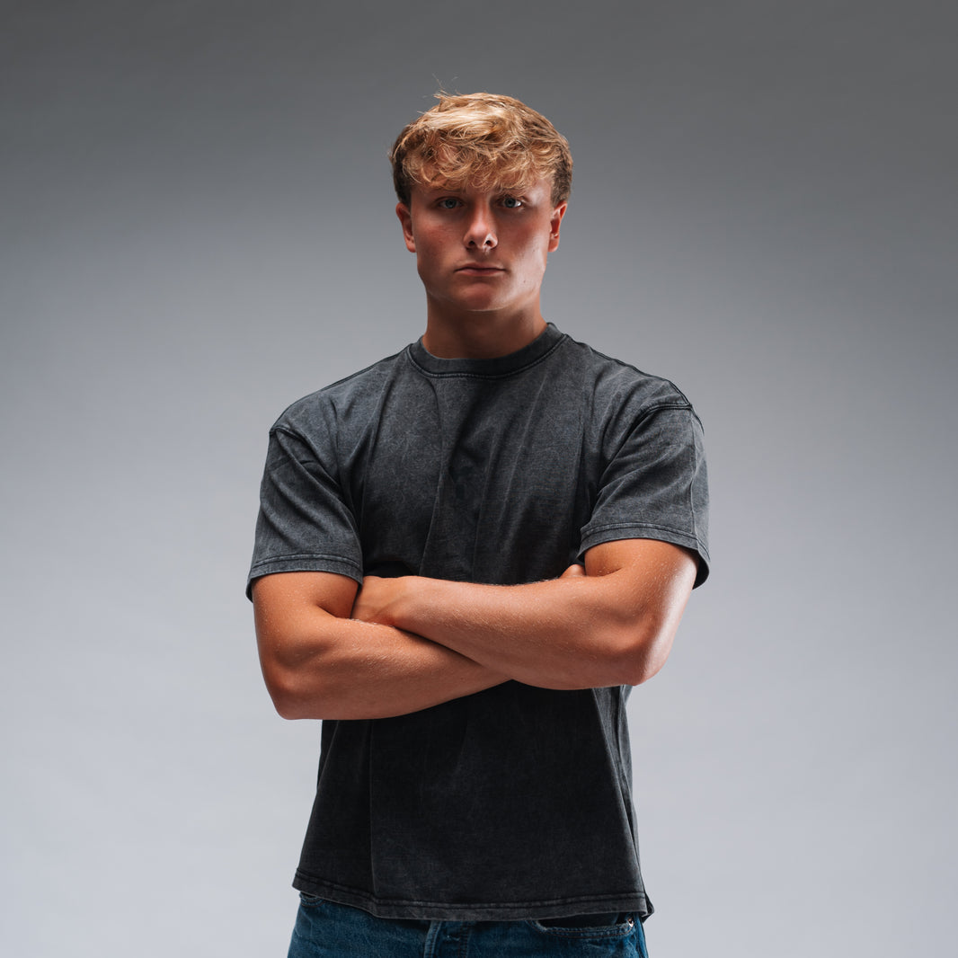 Men's Oversized Stonewash Black Logo Tee