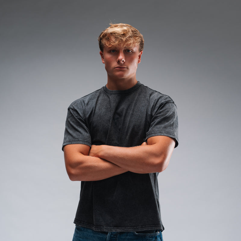 Men's Oversized Stonewash Black Logo Tee