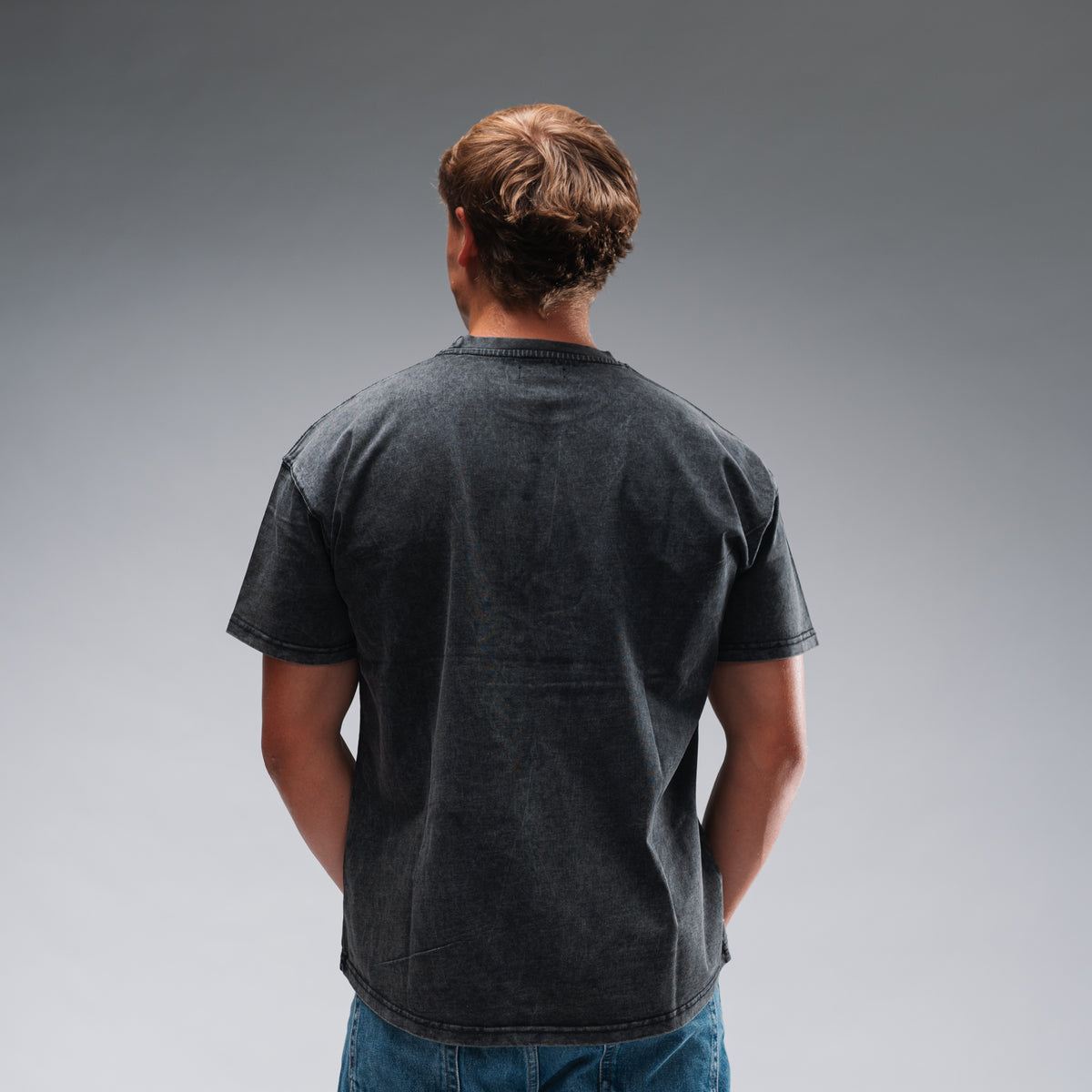 Men's Oversized Stonewash Black Logo Tee
