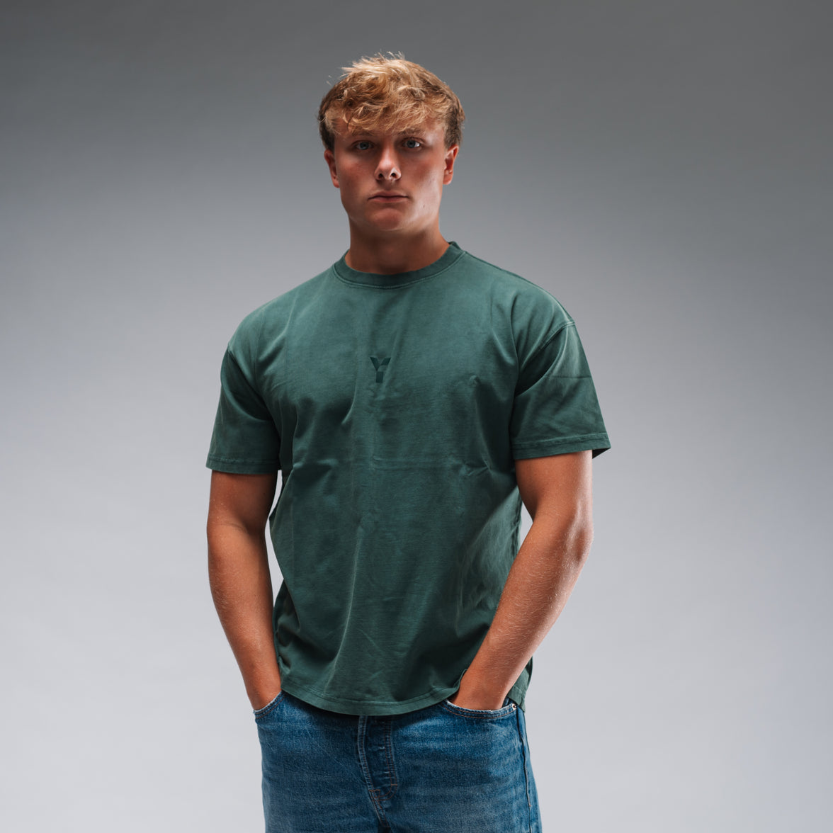 Men's Oversized Stonewash Green Logo Tee
