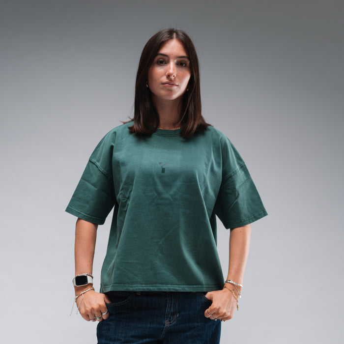 Women's Oversized Stonewash Green Logo Tee